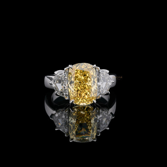 Fancy Vivid Yellow Cushion Lab Diamond With Cadillac Sidestone Ring