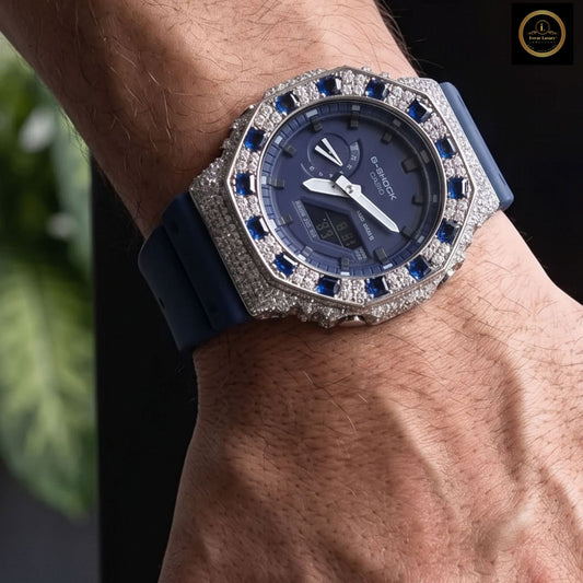 Blue Sapphire Diamond Bezel Quartz Watch for Men