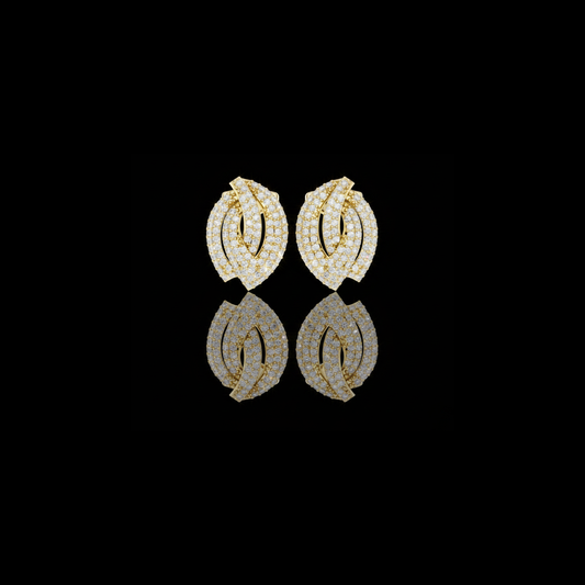 Luxurious Pavé Leaf Round Lab Diamond Stud Earrings with Sculpted Brilliance