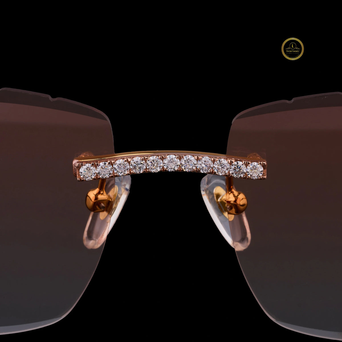 Luxury Custom Diamond Sunglasses Rimless Round Rose Gold Eyewear - View 3