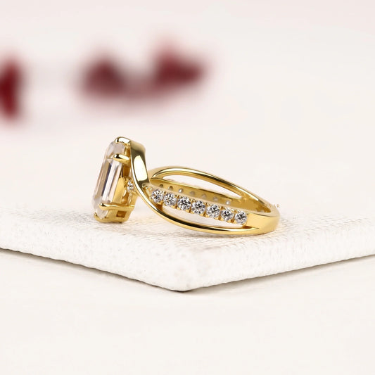 Elegant Dutch Marquise Cut Lab Diamond Engagement Ring with Twisted Pave Band