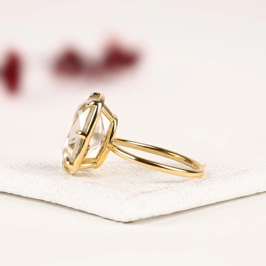 Cushion Cut Solitaire Lab Diamond Engagement Ring in Yellow Gold with Classic Seven Prong Setting