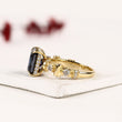 Radiant Cut Blue Sapphire Moissanite Diamond Engagement Ring with Diamond Accent Bar Band