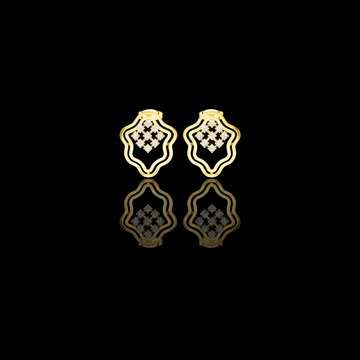 0.36 TCW Floating Grid Design Scalloped Frame Moissanite Round Diamond Cluster Stud Earrings Gold