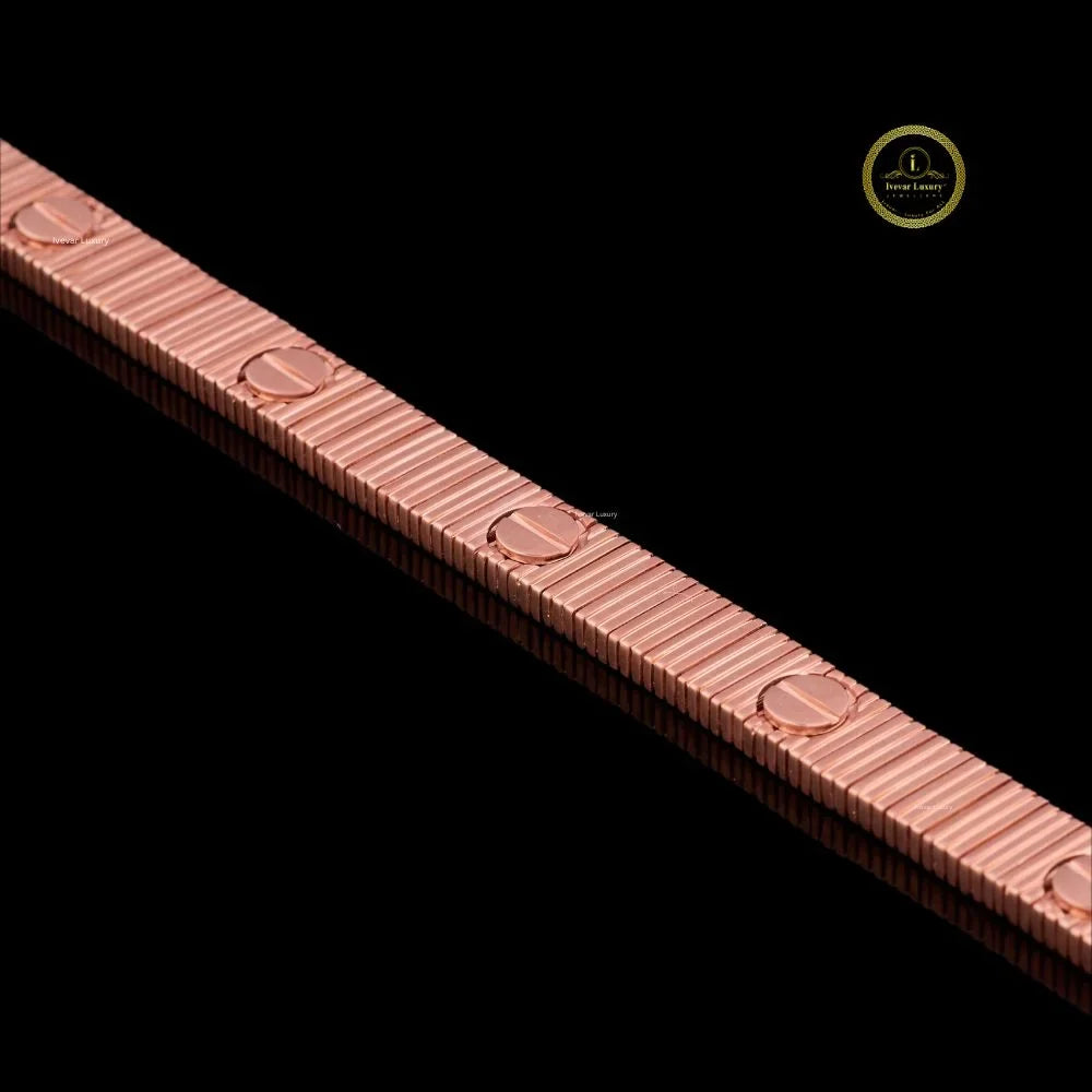Ivevar Luxury Pleated Rose Gold Bracelet with Screw Detail - view 3