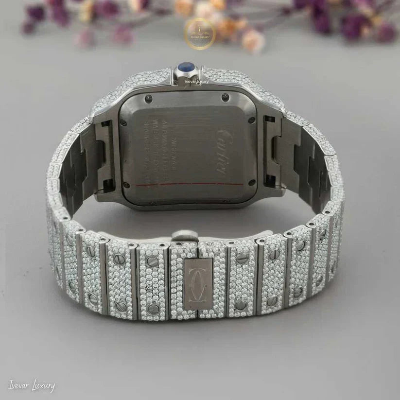 Full Iced Out White Gold Square Watch with Diamond Dial & Roman Numerals - View 4