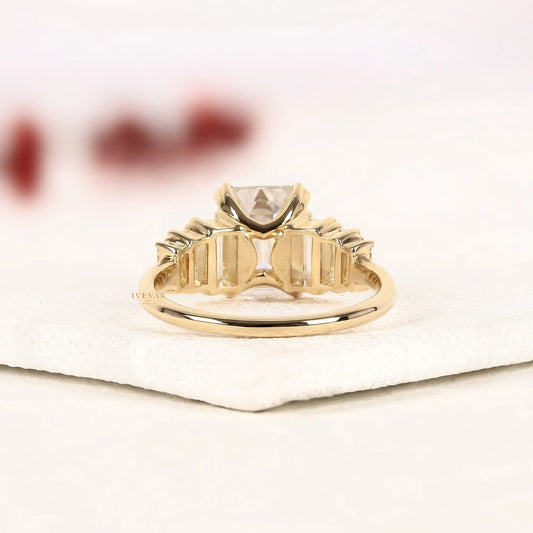 Emerald Cut Lab Diamond Sevan Stone Ring in Gold