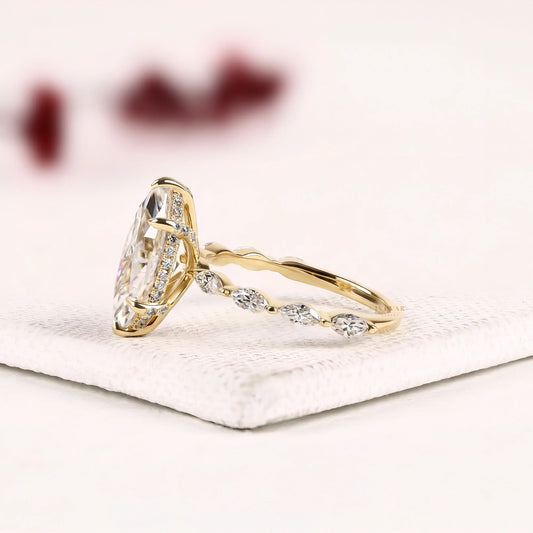 Marquise Cut Moissanite Diamond Engagement Ring With Half Band