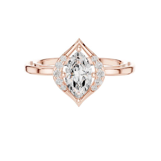 Halo Marquise Cut Moissanite Diamond Engagement Ring