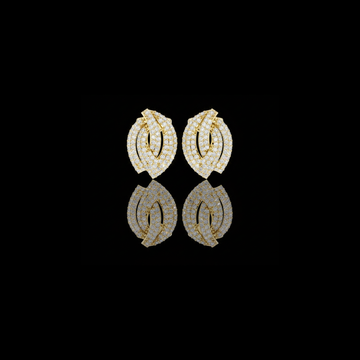 Luxurious Pavé Leaf Round Moissanite Diamond Stud Earrings with Sculpted Brilliance