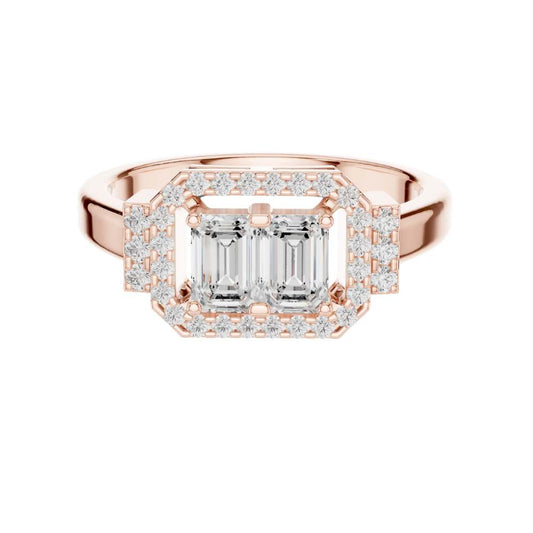 Toi Et Moi Emerald Cut Moissanite Diamond Halo Engagement Ring