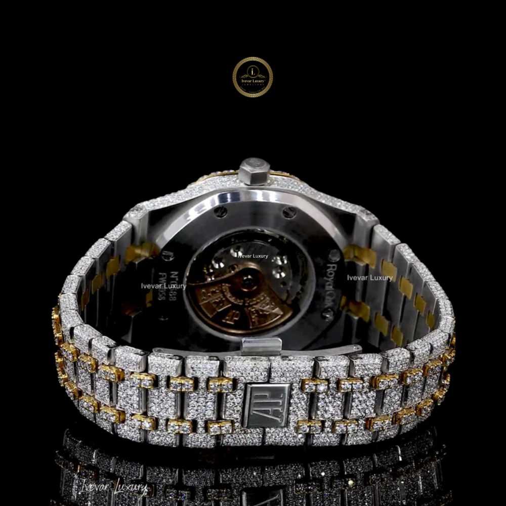 Full Iced Out Diamond Watch with Yellow Gold Accents & Pavé Diamond Bracelet - View 4