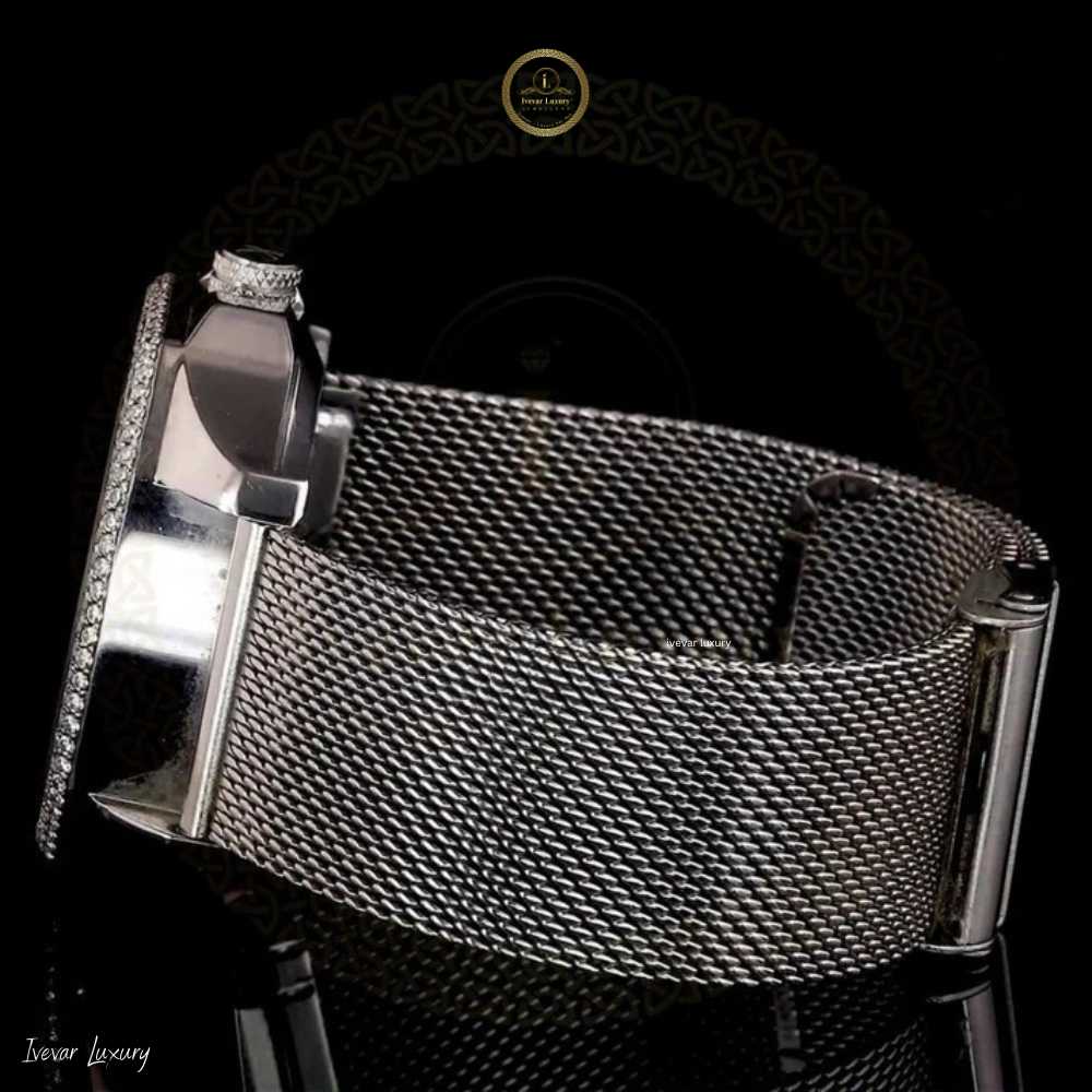 Skeleton Watch with Diamond Bezel & Milanese Mesh Bracelet - View 4