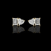 Dual Spark Heart & Emerald Cut Moissanite Diamond Stud Earrings
