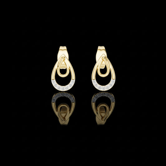 0.076 TCW Iconic Loop Moissanite Round Diamond Gold Stud Earrings with Interlinked Teardrop Elegance