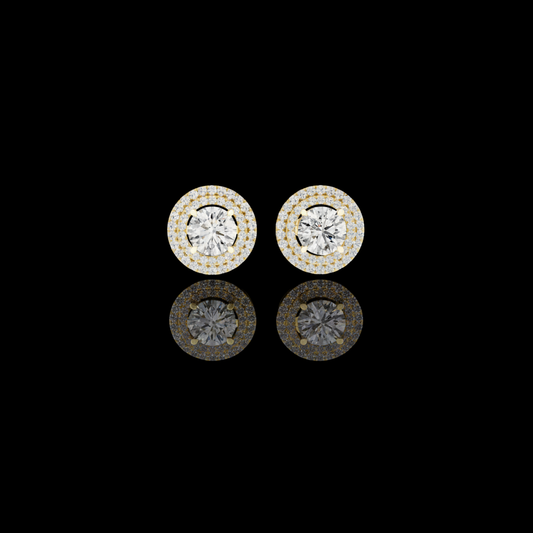 Radiant Aura Round Moissanite Diamond Stud Earrings with Double Halo Setting