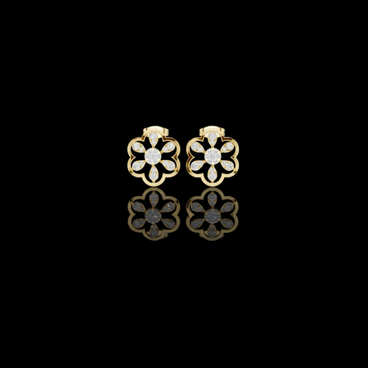 Scalloped Flower Petal Round Brilliant Cut Moissanite Diamond Stud Earrings Openwork Blossom