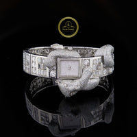 Full Iced Out Panther Diamond Watch with Square Pavé Dial & Baguette Link Band
