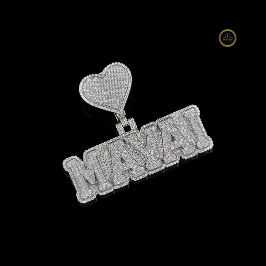 Custom Diamond Name Pendant with lab Grown Diamond Heart Charm