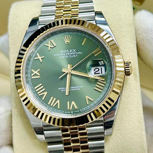 Two-Tone Green Dial Date Automatic Wristwatch