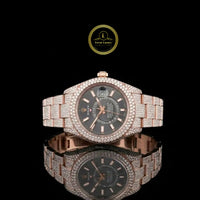 Full Iced Out Diamond Sky-Dweller Watch with Slate Gray GMT Dial & Annual Calendar