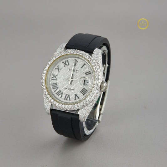 The Hustler’s Heirloom Precision Mechanical Diamond Watch With Black Rubber Band