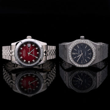 Ivevar Crimson Prestige Duo Ruby Dial Luxury Watch Moissanite Diamond Bezel Timepiece Collection