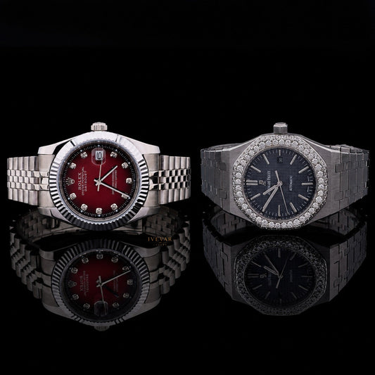 Ivevar Crimson Prestige Duo Ruby Dial Luxury Watch Moissanite Diamond Bezel Timepiece Collection