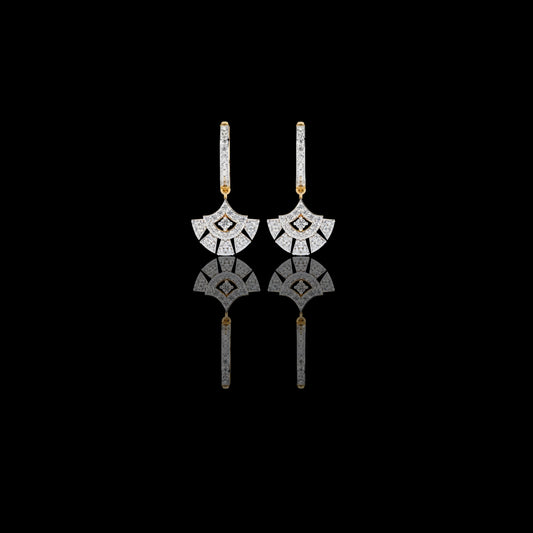 0.48 TCW Classic Geometric Fan Shaped Pave Round Cut Moissanite Diamond Drop Earrings Subtle Shine