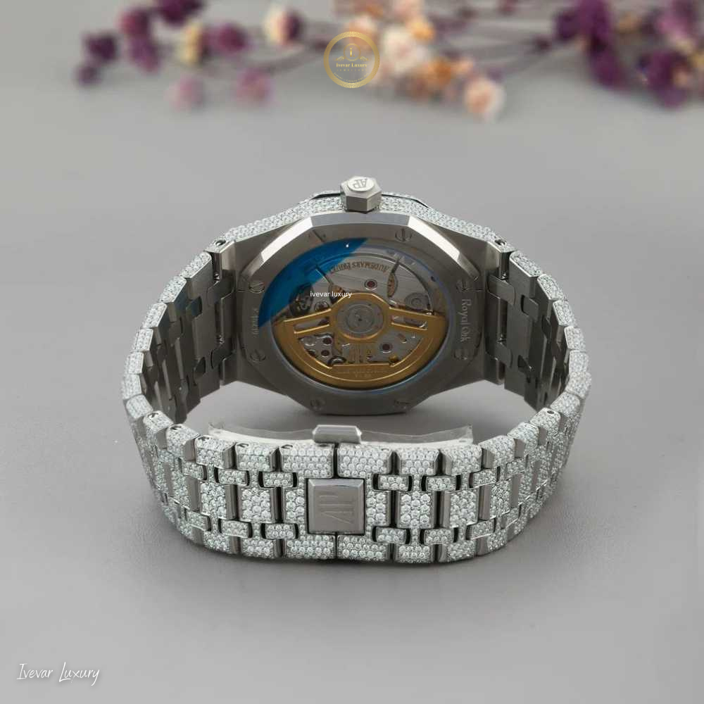 Full Iced Out Round Cut Diamond Watch with Pavé Dial and Integrated Bracelet - View 4