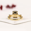 Radiant Cut Blue Sapphire Moissanite Diamond Engagement Ring with Diamond Accent Bar Band