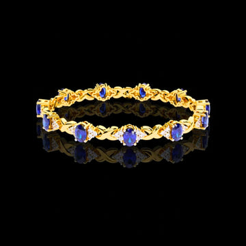 Oval Blue Sapphire Infinity Link Bracelet with Moissanite Diamonds