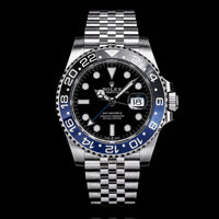 Black Dial GMT Watch with Two-Tone Ceramic Bezel