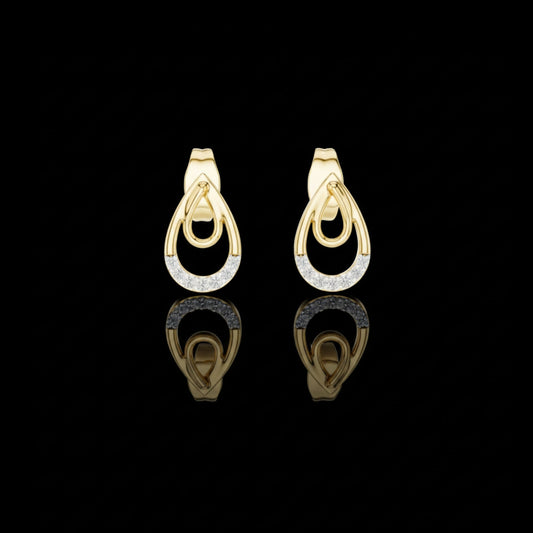 Iconic Loop Round Lab Diamond Stud Earrings with Interlinked Teardrop Elegance