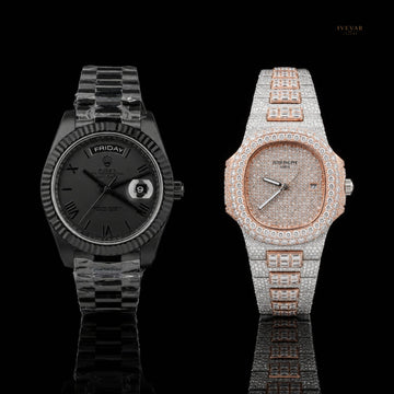 Elite Diamond Inspired and Midnight Black Watch Collection Royal Luxe Timepiece Set