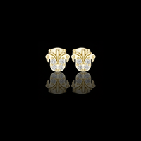 Regal Quartet Round Moissanite Diamond Stud Earrings with Sculpted Crest Design