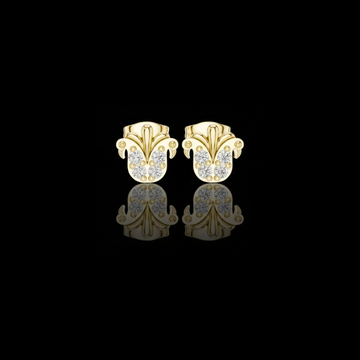 Regal Quartet Round Moissanite Diamond Stud Earrings with Sculpted Crest Design