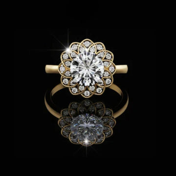 1.45 CT Custom Luxury Iced Out Moissanite Diamond Bridal Floral Ring With Round Cut Diamonds