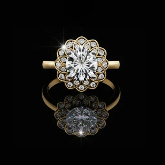1.45 CT Custom Luxury Iced Out Moissanite Diamond Bridal Floral Ring With Round Cut Diamonds