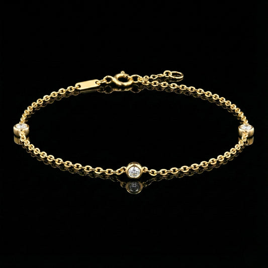 Three Bezel Set Round Moissanite Diamond Station Bracelet