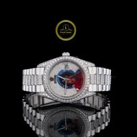 Custom Photo Dial Iced Out Diamond Luxury Watch with Silver Stainless Steel Bracelet