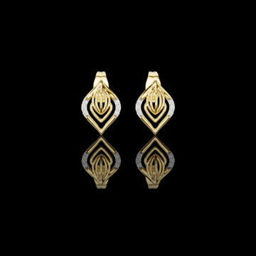 Layered Leaf Round Moissanite Diamond Geometric Stud Earrings with Pavé Detail