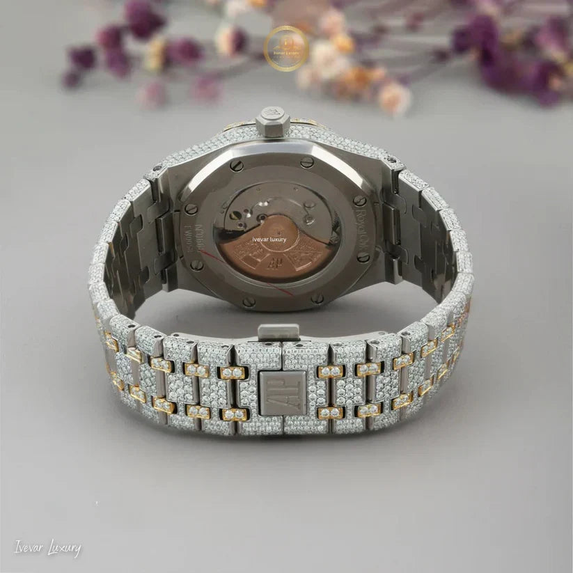Full Iced Out Two-Tone Octagon Style Watch with Diamond Dial & Baton Markers - View 4