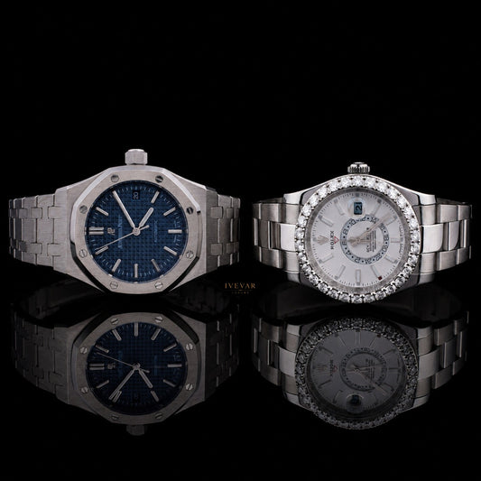 Ivevar Silver Prestige Duo – Blue Dial Classic & Diamond-Bezel Luxury Watch Collection