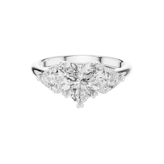 Sparkling Heart Three Stone Lab Diamond Ring