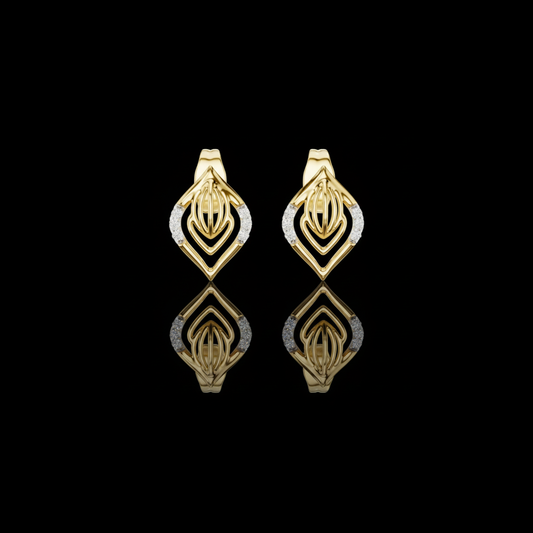 0.06 TCW Royalmark Apex Moissanite Diamond Accent Open Frame Gold Stud Earrings with Sculpted Inner Motif