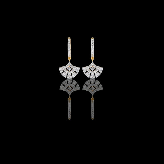 Geometric Fan Shaped Pave Round Cut Lab Grown Diamond Drop Earrings