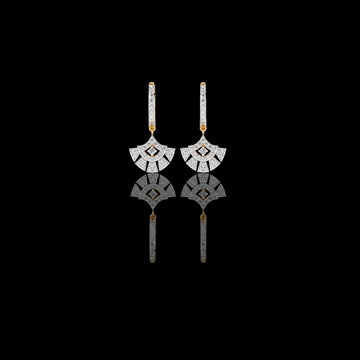 Geometric Fan Shaped Pave Round Cut Moissanite Diamond Drop Earrings