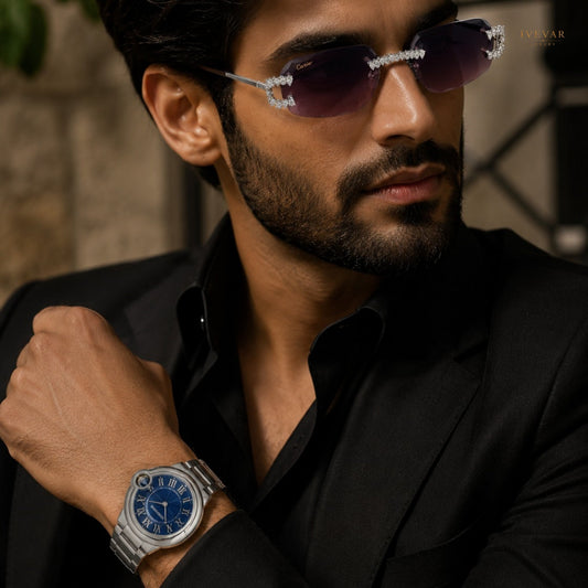 Sapphire Prestige Collection – Blue Dial Luxury Watch & Crystal Sunglasses Set By Ivevar