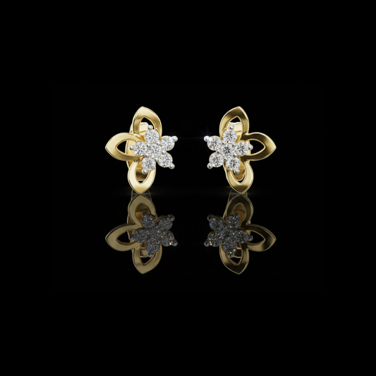 Celestial Floral Knot Round Lab Diamond Stud Earrings with Cluster Petals